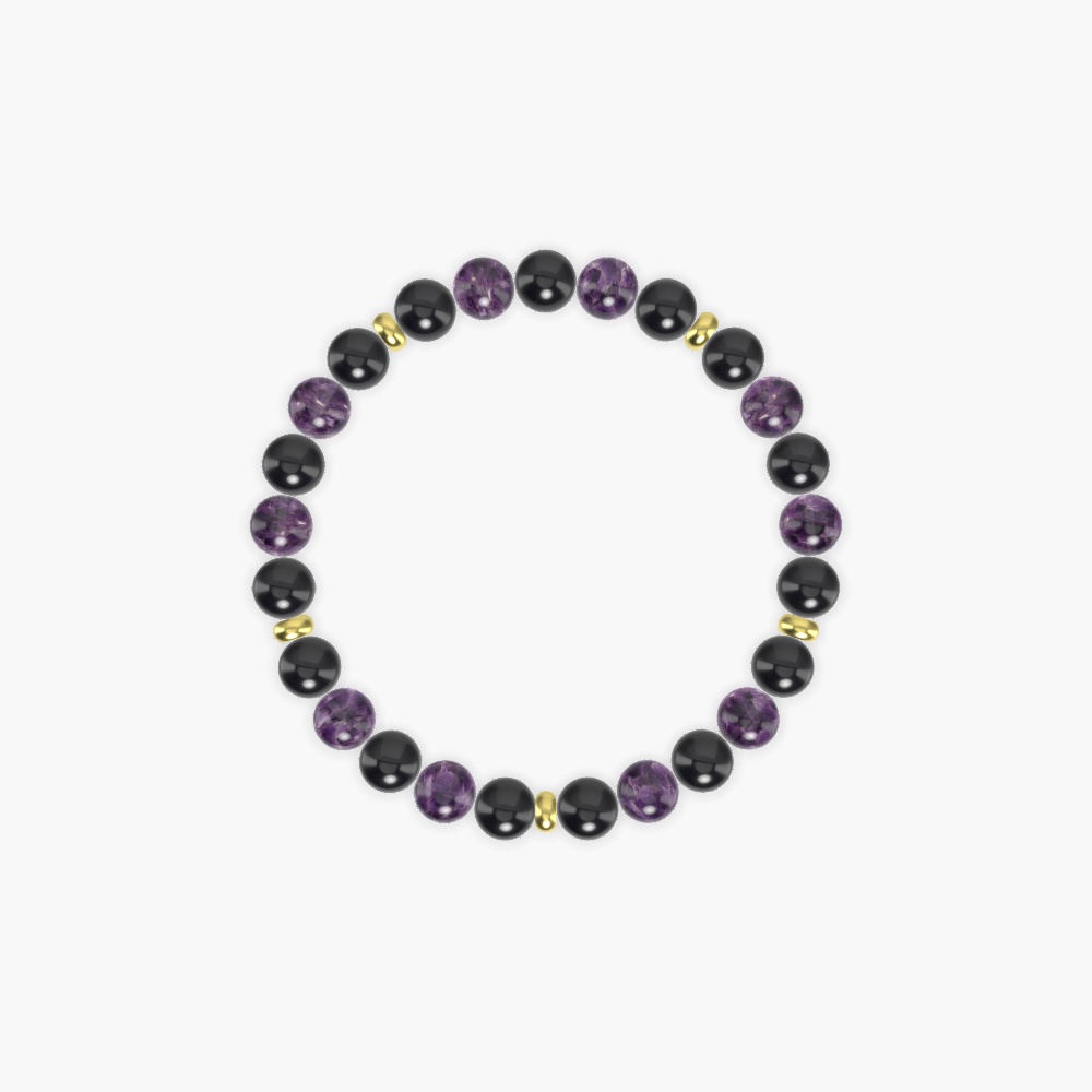 Strength & Serenity - Black Tourmaline and Amethyst Bracelet