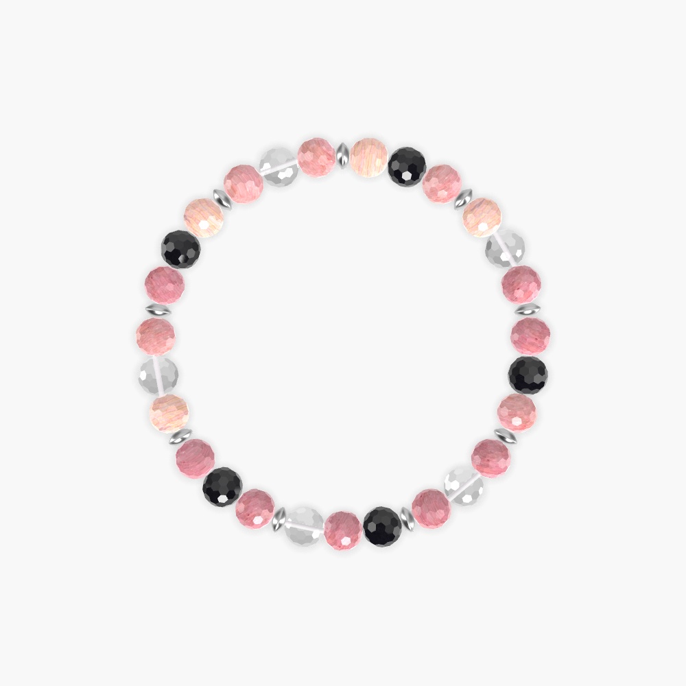 Rhodonite, Black Tourmaline and Clear Quartz Bracelet