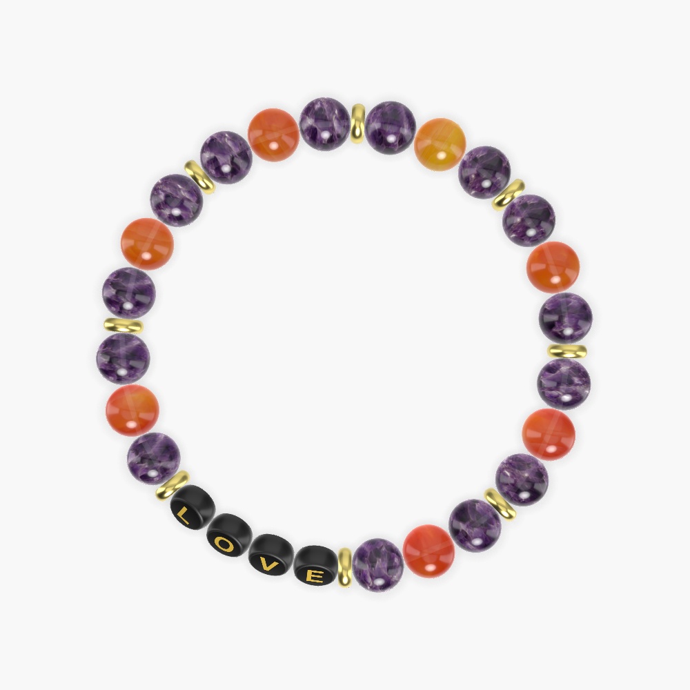 Amethyst and Carnelian Gemstone Bead Bracelet