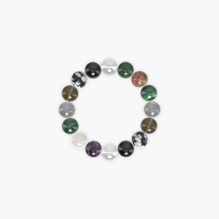 Clear Quartz, Black Tourmaline, Snowflake Obsidian and more Gemstone Bracelet