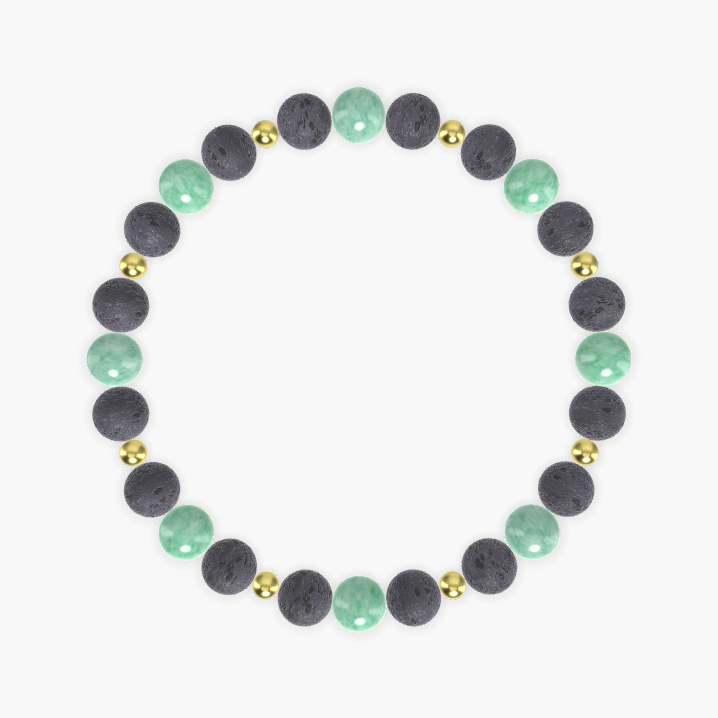 Lava Rock and Green Jade Bracelet