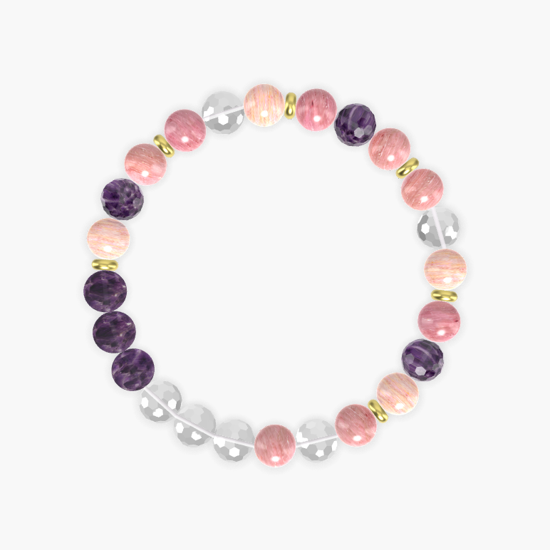 Rhodonite, Clear Quartz and Amethyst Bracelet