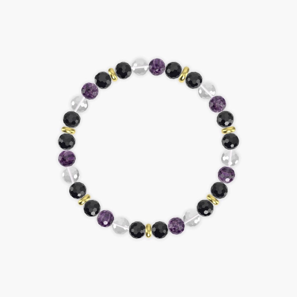 Black Tourmaline, Amethyst and Clear Quartz Bracelet