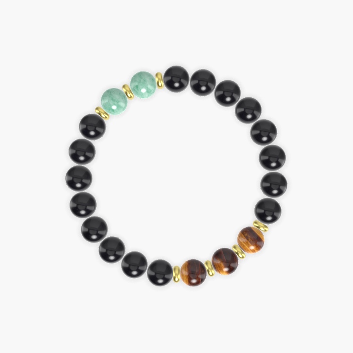 Black Obsidian, Tiger Eye and Green Jade Bracelet