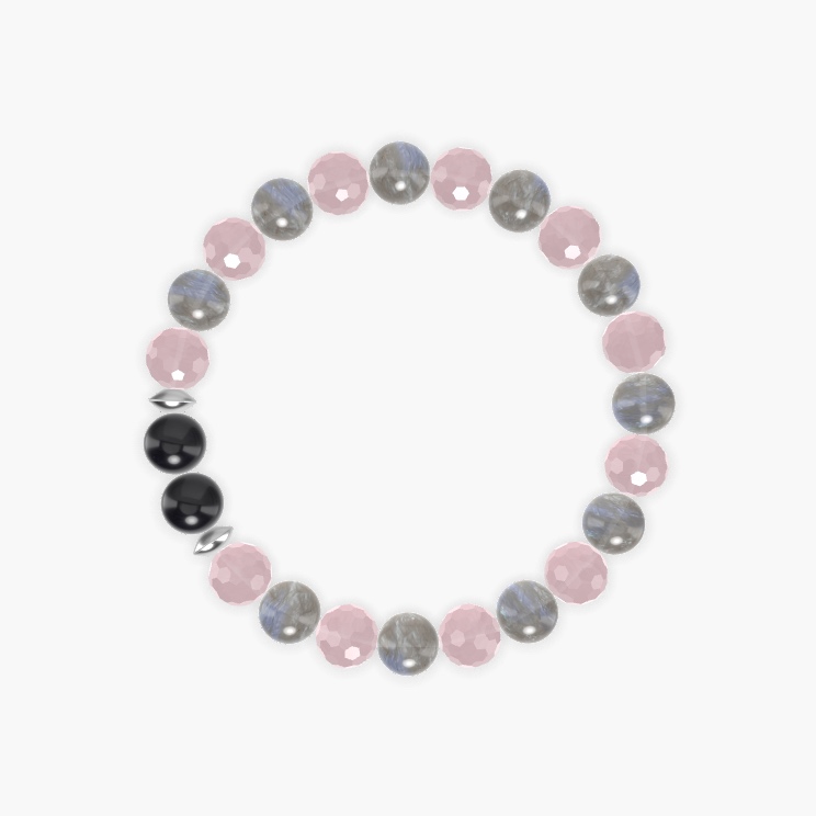 Rose Quartz, Labradorite and Black Obsidian Bracelet