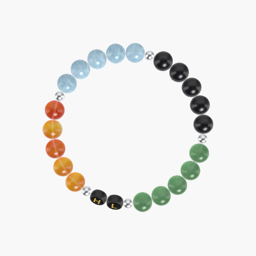Green Aventurine, Black Tourmaline, Aquamarine, and Carnelian Gemstone Bead Bracelet