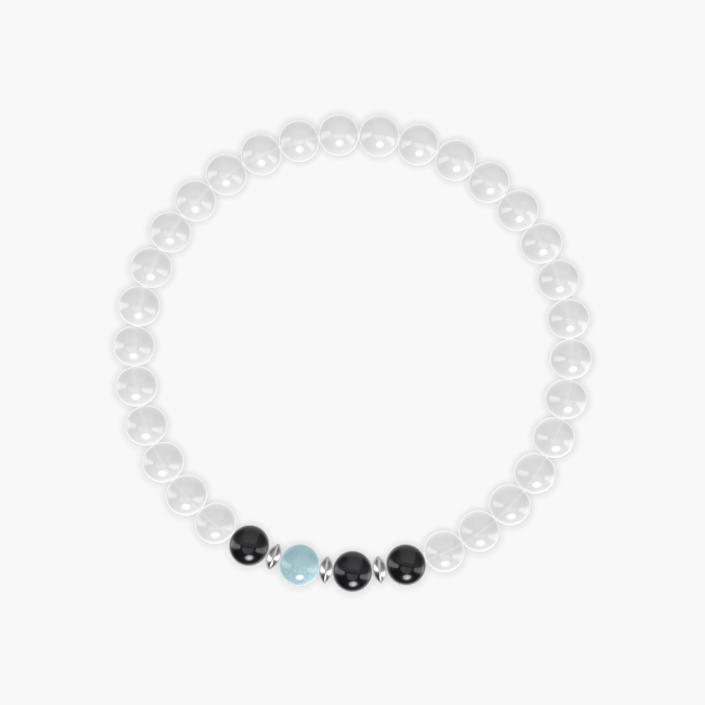 White Jade, Black Obsidian and Aquamarine Bracelet