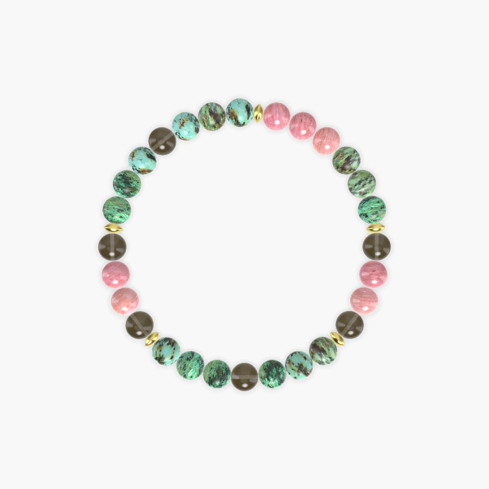 African Turquoise, Rhodonite and Smoky Quartz Bracelet