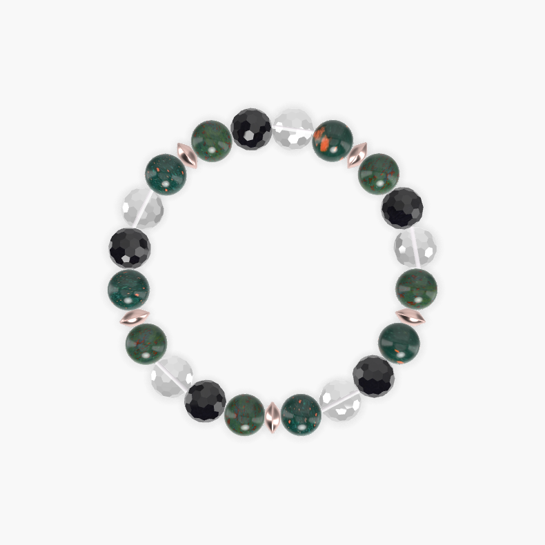 Bloodstone, Clear Quartz and Black Tourmaline Bracelet
