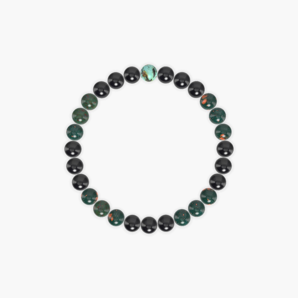 Black Tourmaline, Bloodstone and African Turquoise Bracelet