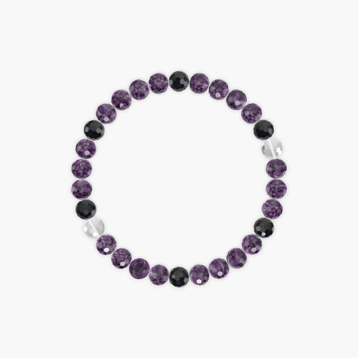 Amethyst, Black Tourmaline and Clear Quartz Bracelet