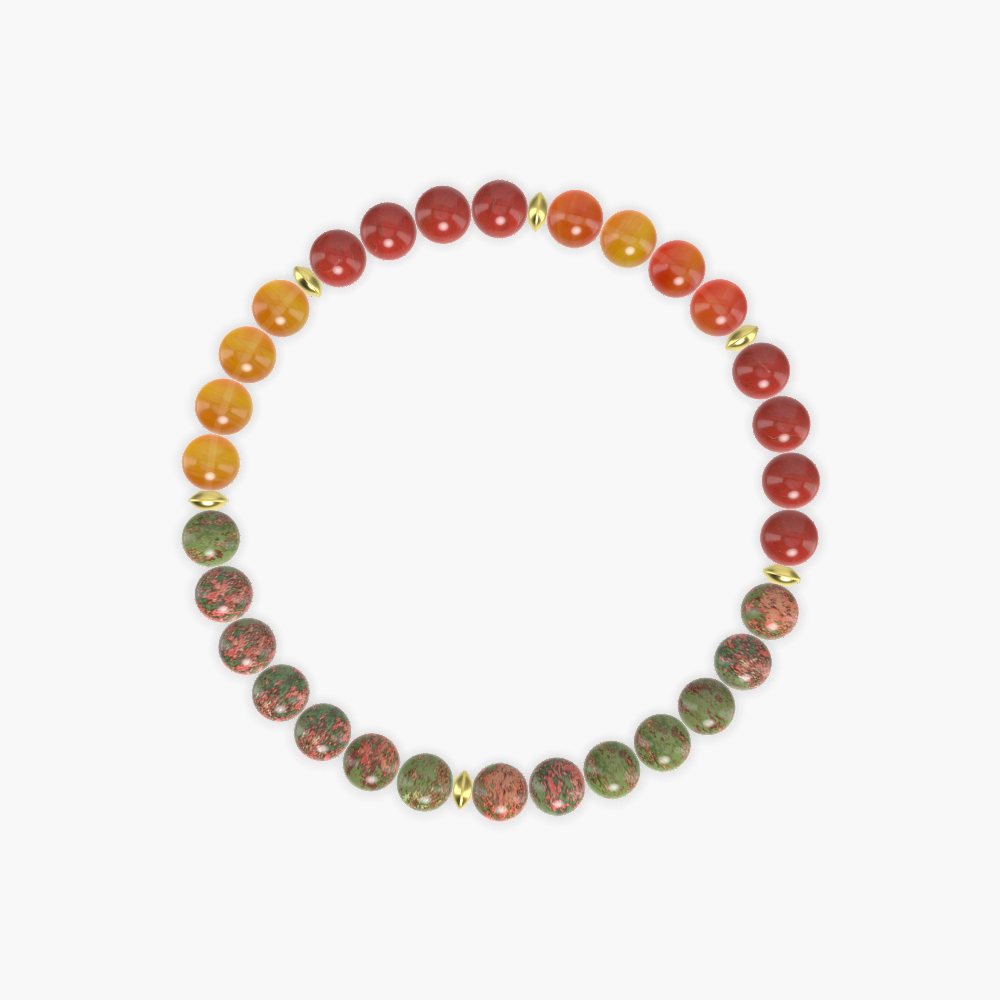 Unakite, Red Jasper and Carnelian Bracelet