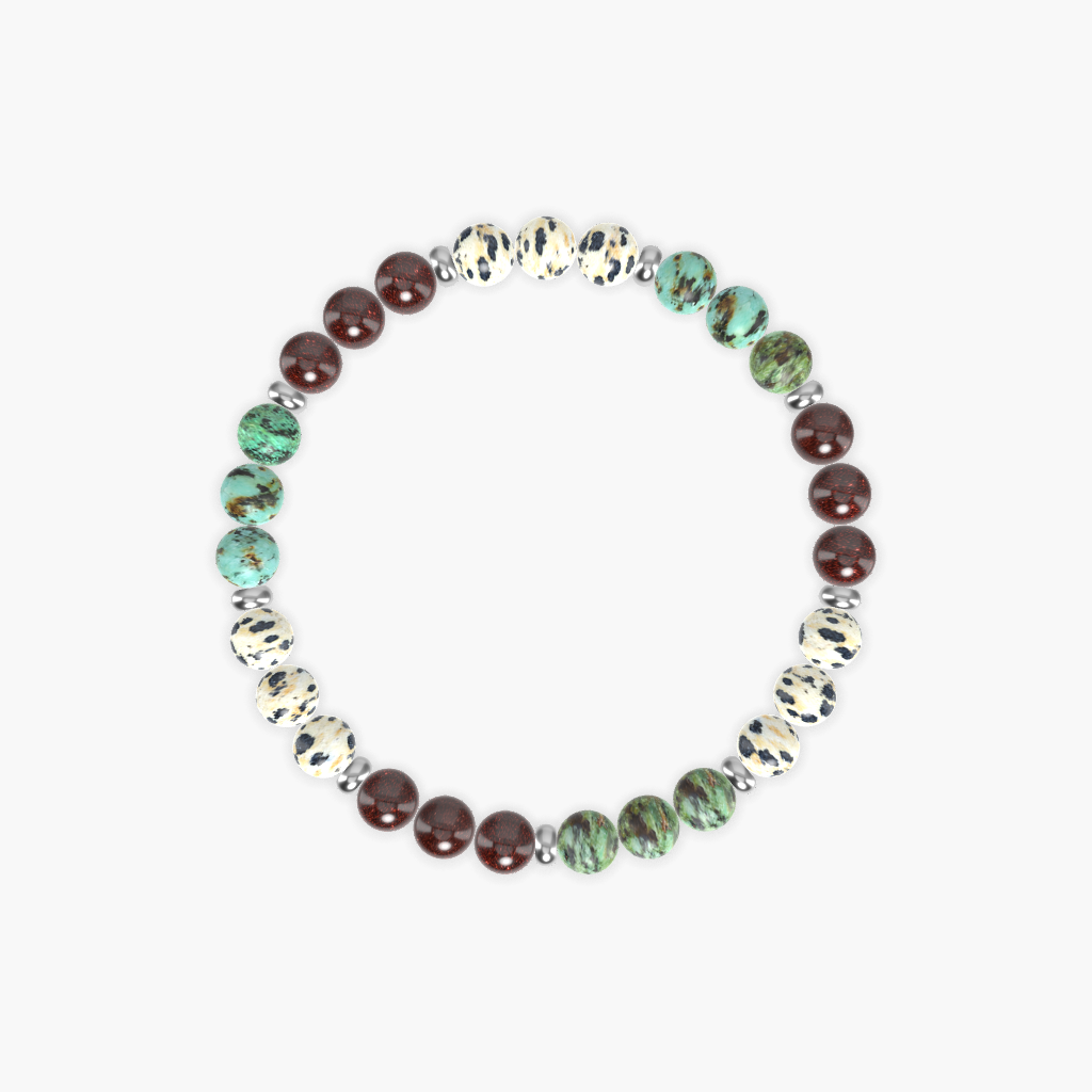 African Turquoise, Dalmatian Jasper and Garnet Bracelet