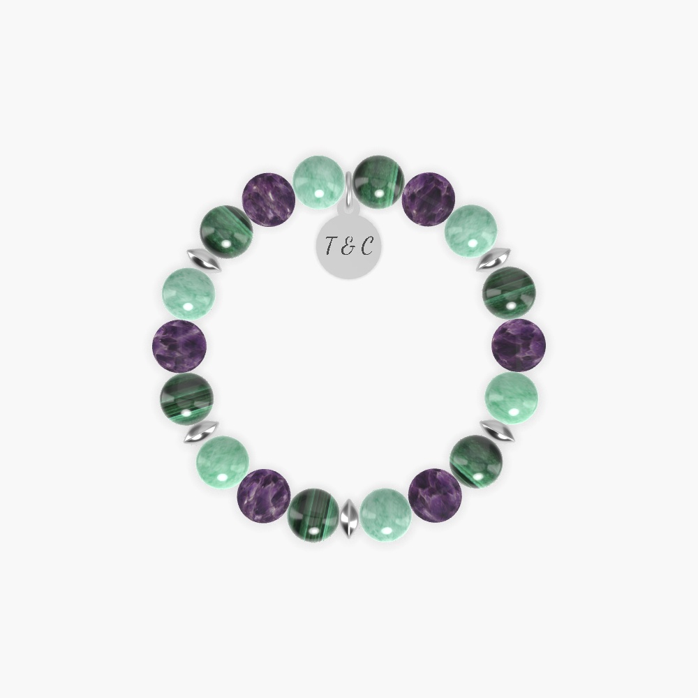 Green Jade, Amethyst and Malachite Bracelet