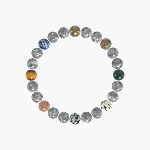 Labradorite, Snowflake Obsidian, Dalmatian Jasper and more Gemstone Bracelet