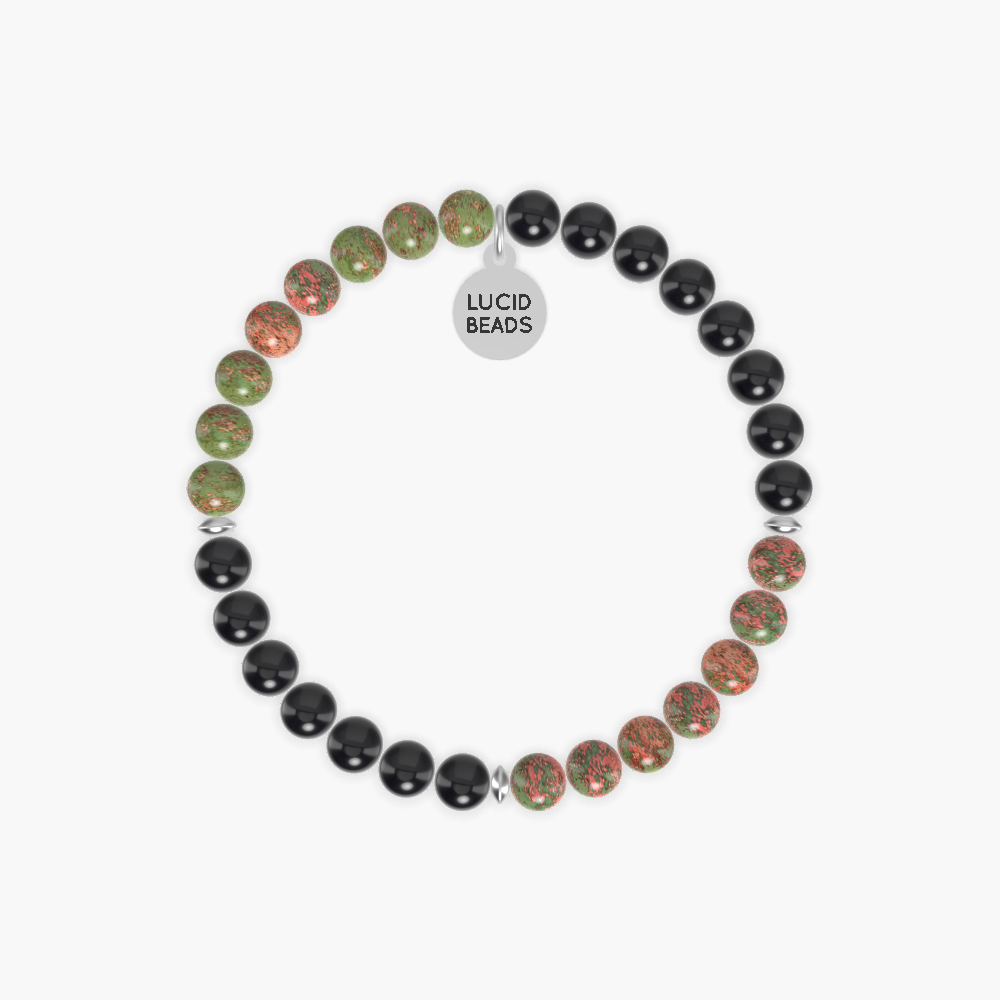 Unakite and Black Obsidian Bracelet