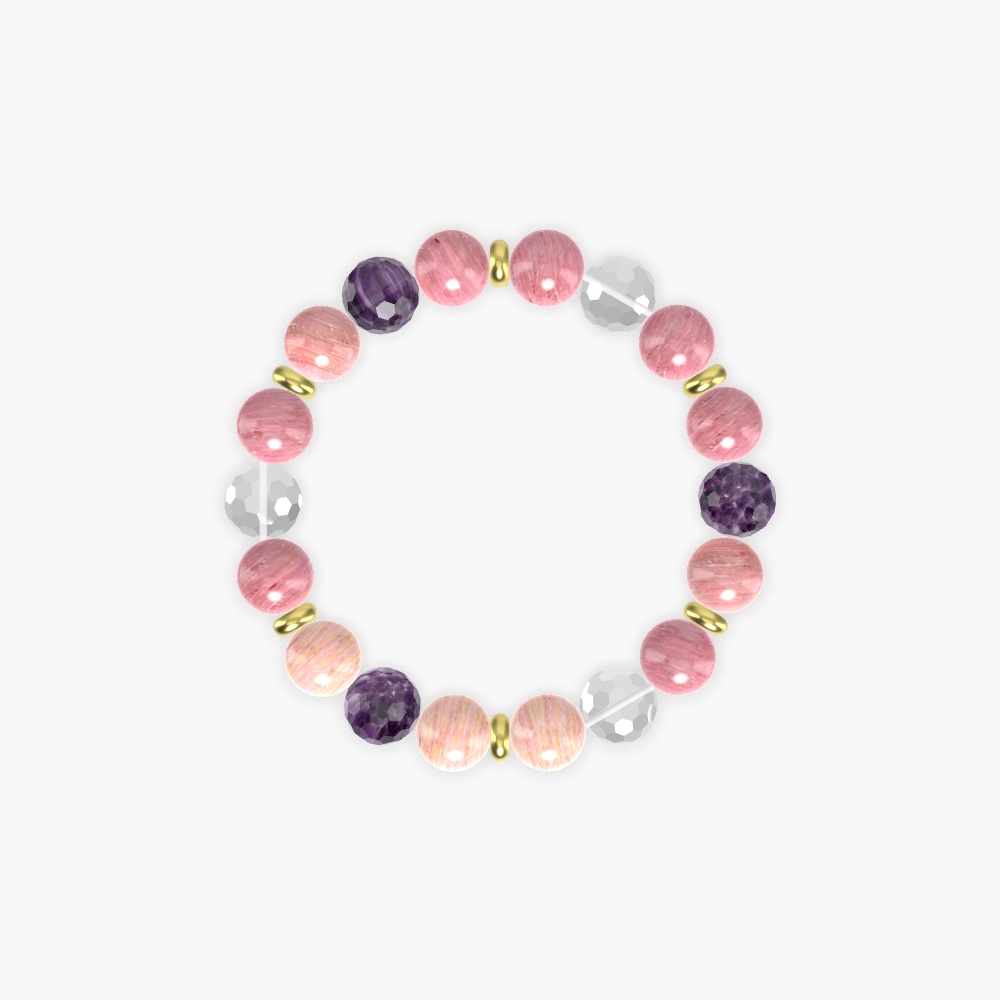 Rhodonite, Clear Quartz and Amethyst Bracelet