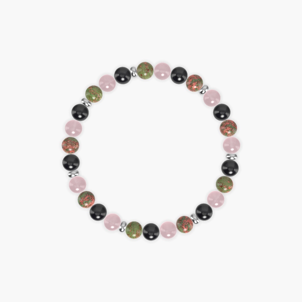 Black Tourmaline, Rose Quartz and Unakite Bracelet