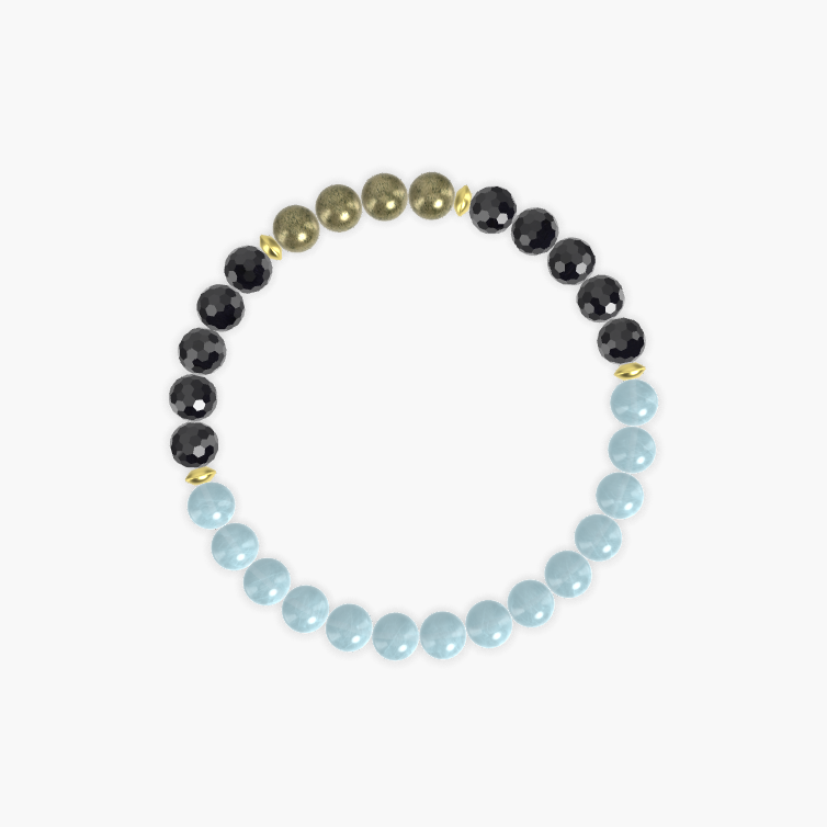 Aquamarine, Black Tourmaline and Pyrite Bracelet
