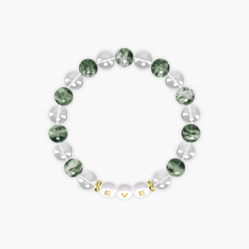 Clear Quartz and Moss Agate Bracelet