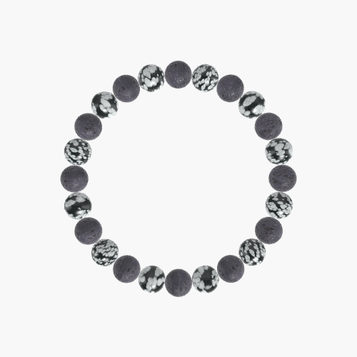 Lava Rock and Snowflake Obsidian Bracelet