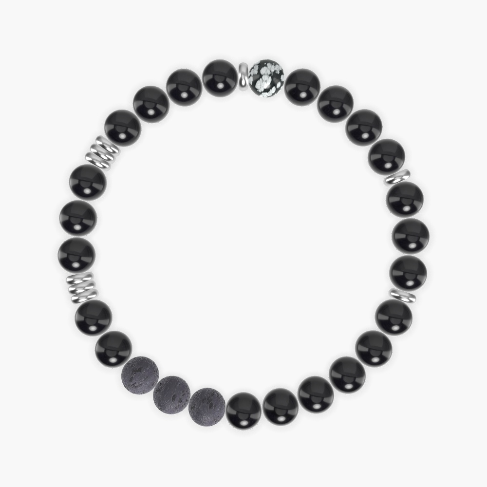Black Obsidian, Lava Rock and Snowflake Obsidian Bracelet