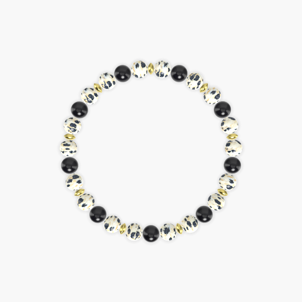 Dalmatian Jasper and Black Obsidian Bracelet