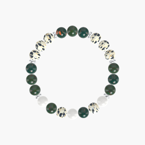 Bloodstone, Dalmatian Jasper and White Jade Bracelet