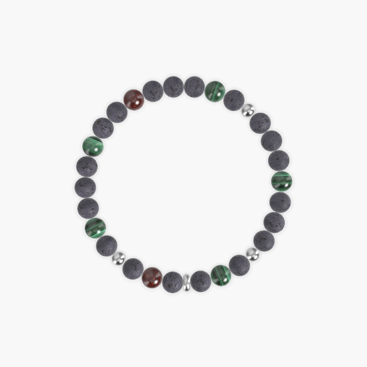 Lava Rock, Malachite and Garnet Bracelet