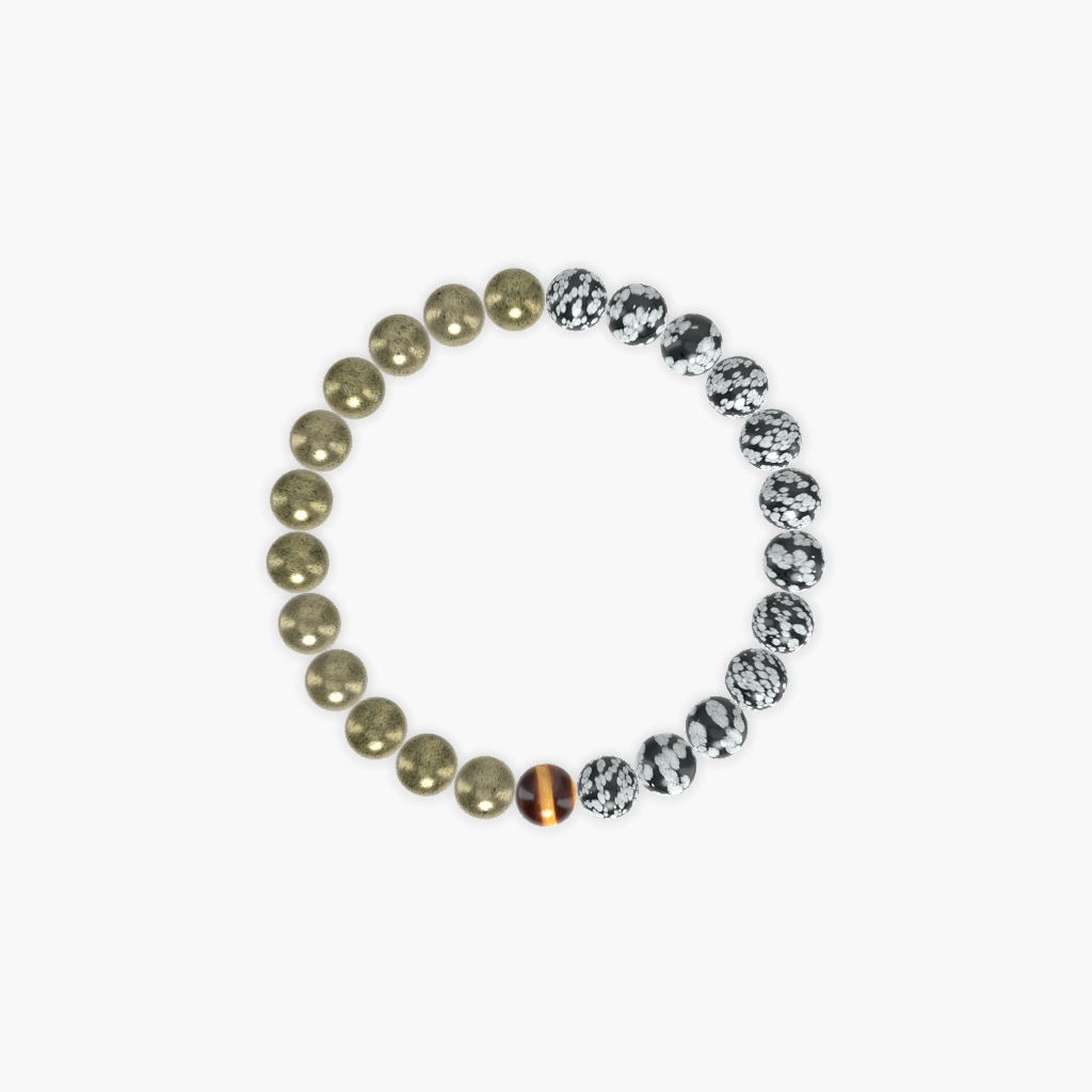 Snowflake Obsidian, Pyrite and Tiger Eye Bracelet