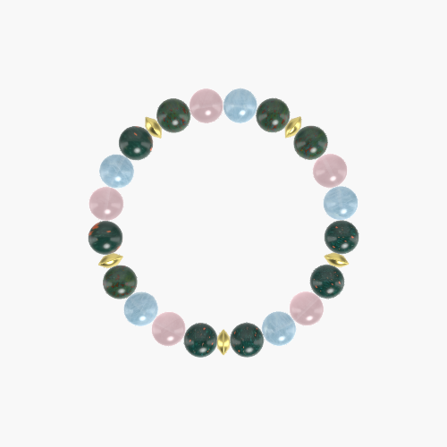 Bloodstone, Aquamarine and Rose Quartz Bracelet