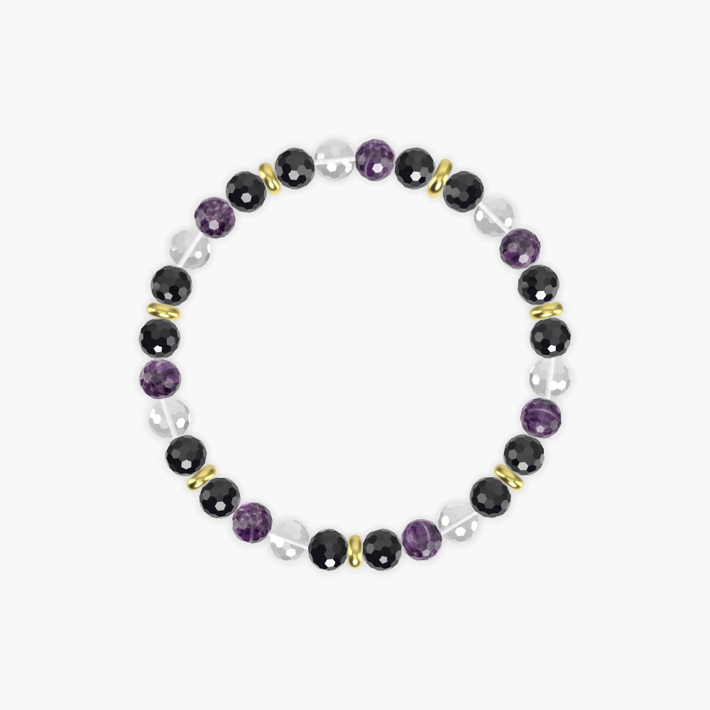Black Tourmaline, Amethyst and Clear Quartz Bracelet