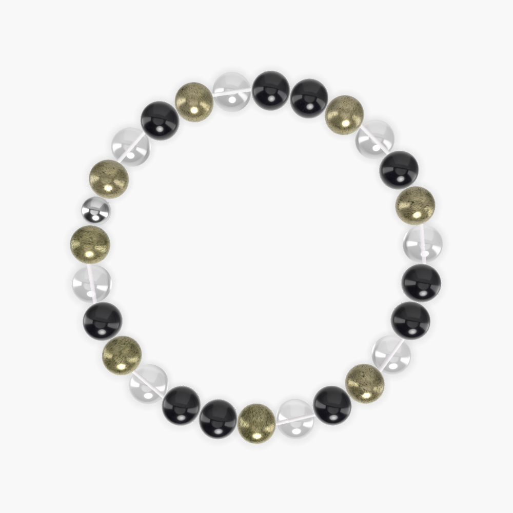 Black Obsidian, Pyrite and Clear Quartz Bracelet