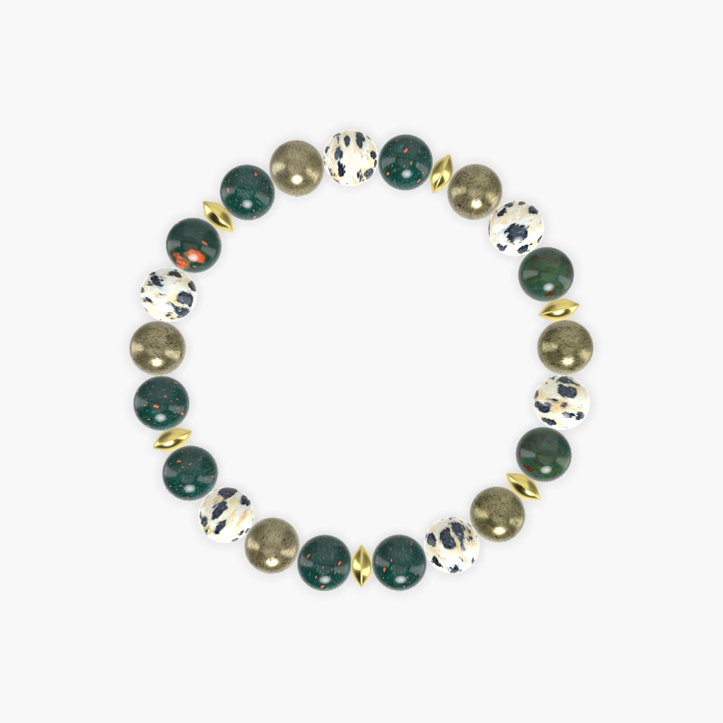 Bloodstone, Dalmatian Jasper and Pyrite Bracelet