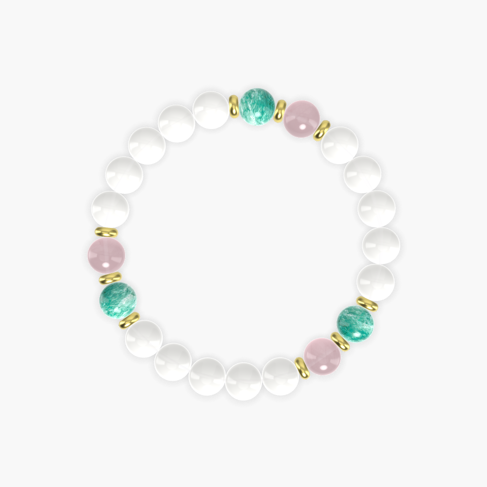 White Jade, Rose Quartz and Amazonite Bracelet
