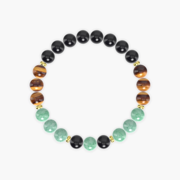 Black Obsidian, Green Jade and Tiger Eye Bracelet