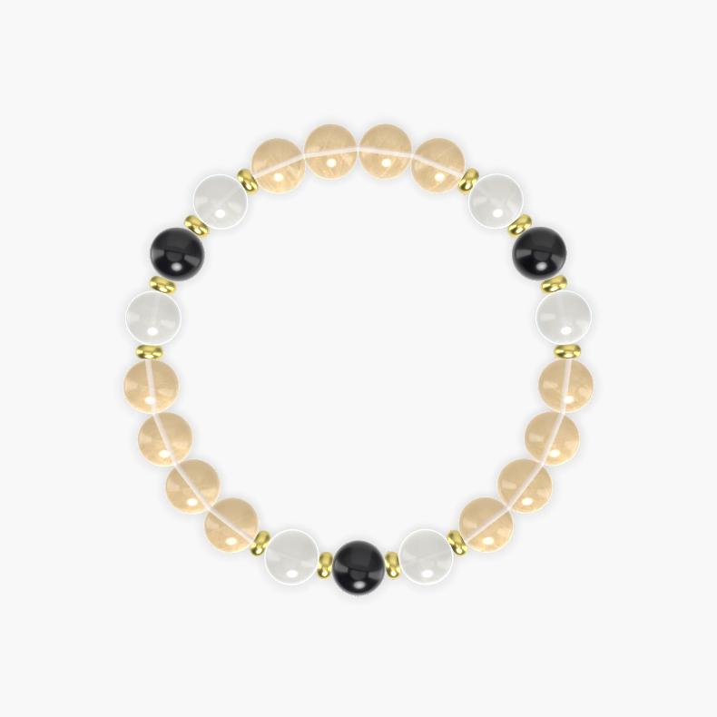 Citrine, Moonstone and Black Obsidian Bracelet
