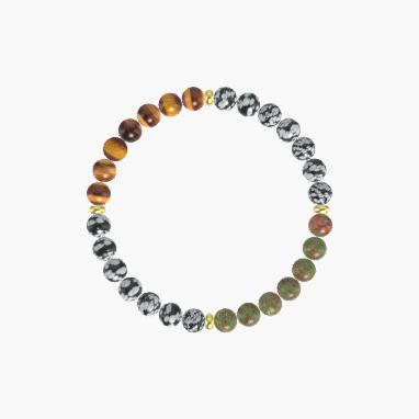 Snowflake Obsidian, Unakite and Tiger Eye Bracelet