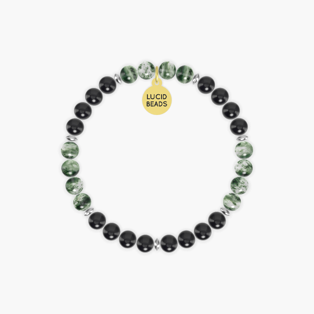 Black Obsidian and Moss Agate Bracelet