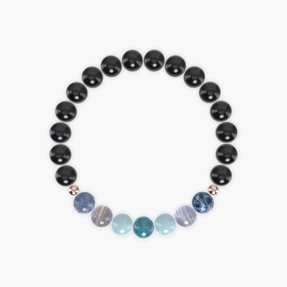 Black Obsidian, Aquamarine, Blue Lace Agate and more Gemstone Bracelet