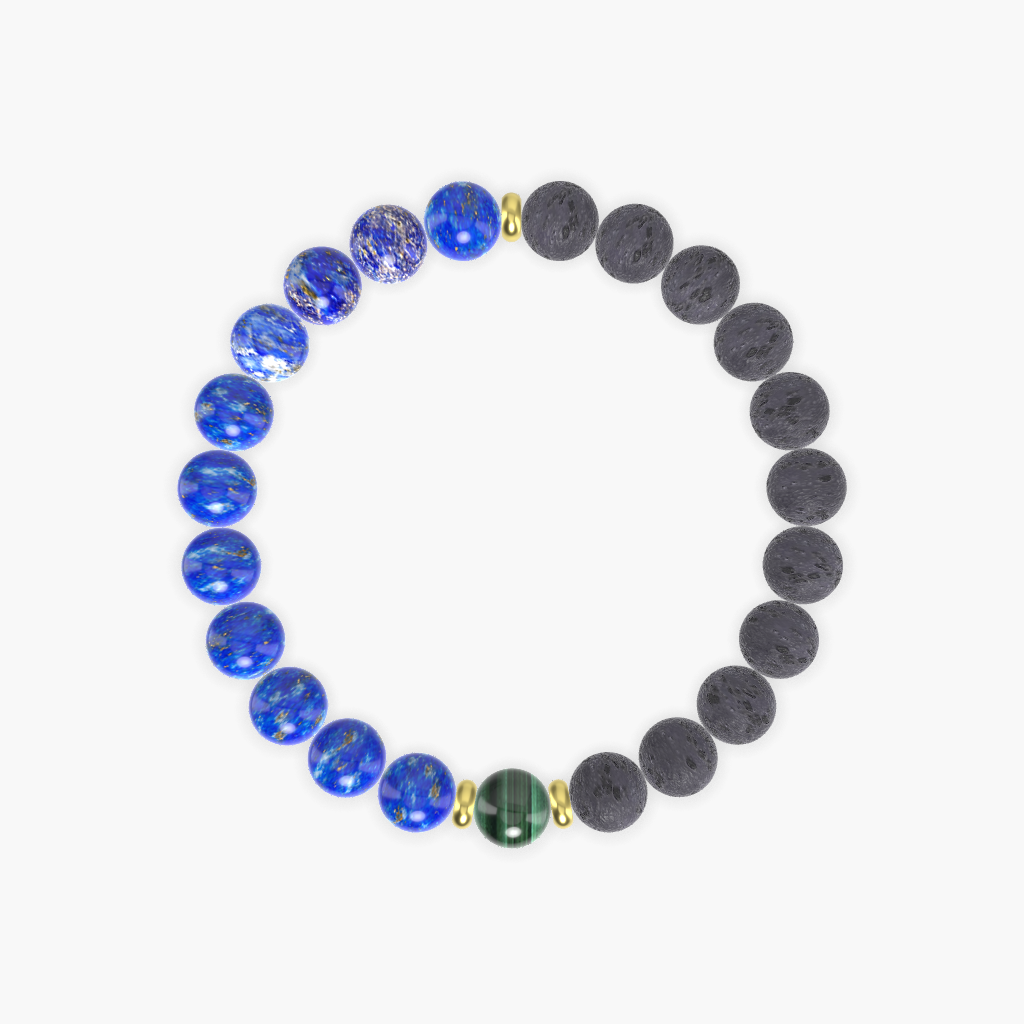 Lava Rock, Lapis Lazuli and Malachite Bracelet