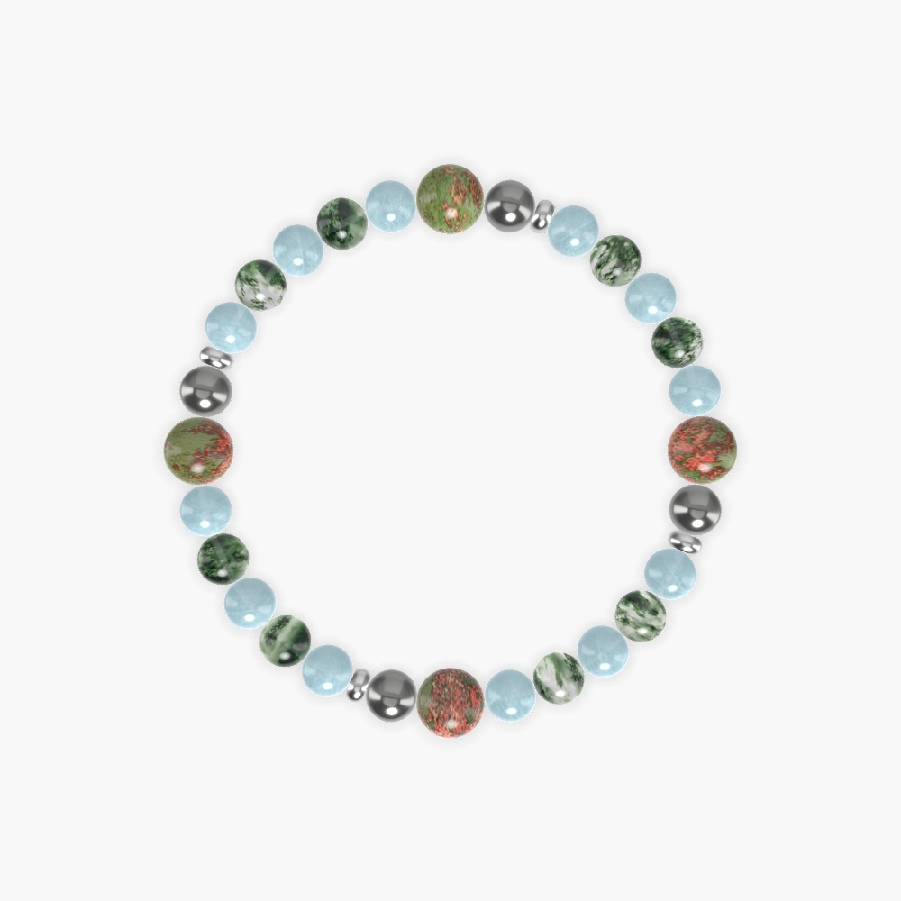 Aquamarine, Moss Agate, Unakite and more Gemstone Bracelet