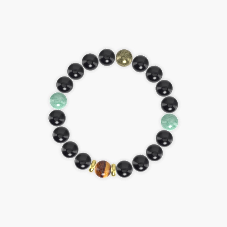 Black Obsidian, Green Jade, Pyrite and more Gemstone Bracelet