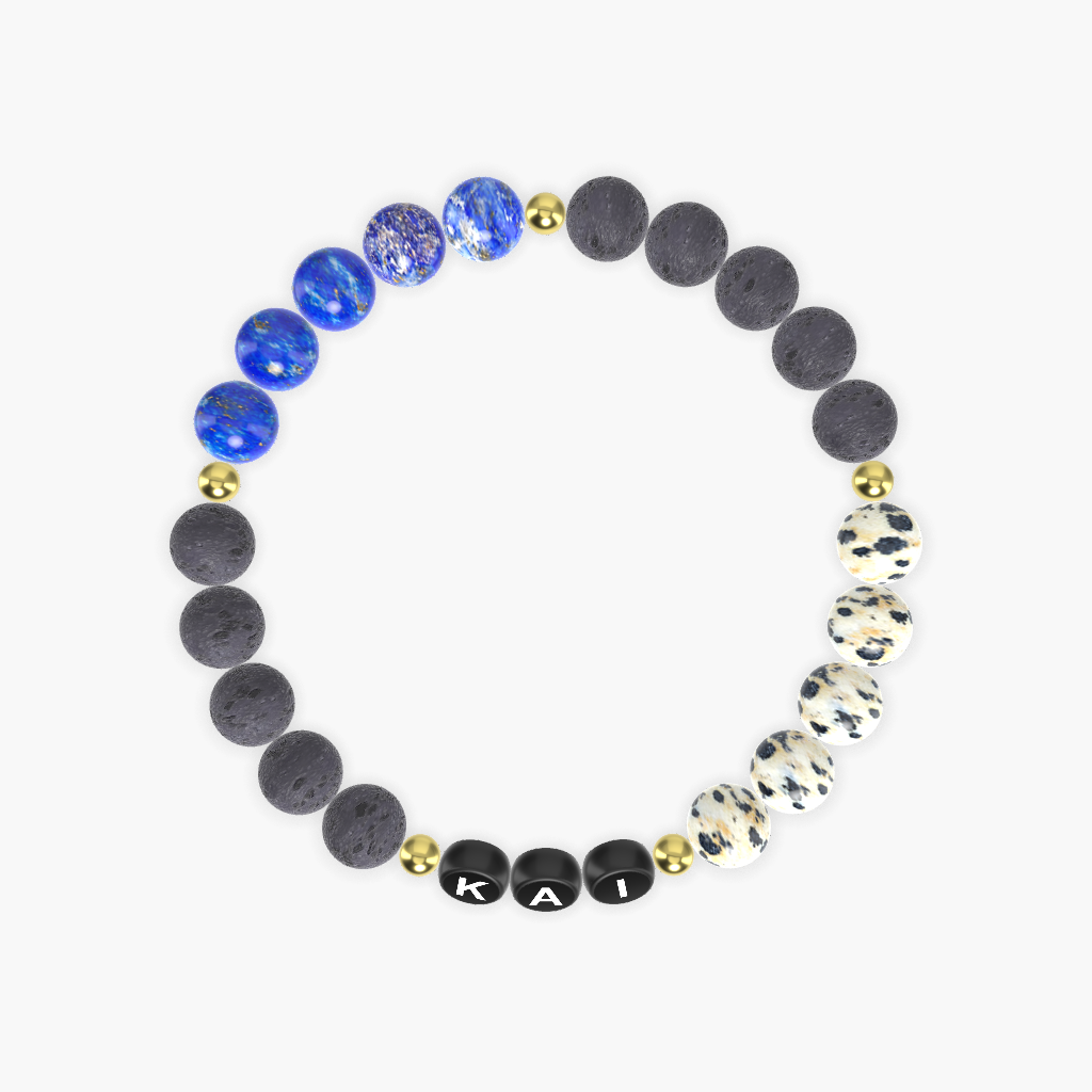 Lava Rock, Dalmatian Jasper and Lapis Lazuli Bracelet