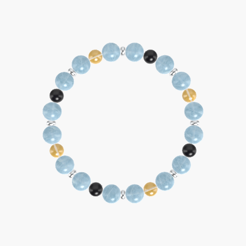 Aquamarine, Citrine, and Black Obsidian Gemstone Bead Bracelet