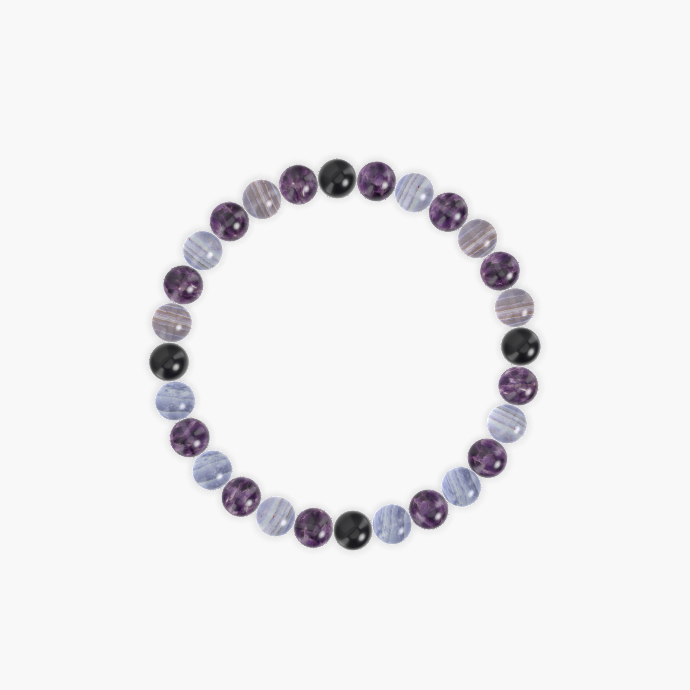 Amethyst, Blue Lace Agate and Black Obsidian Bracelet
