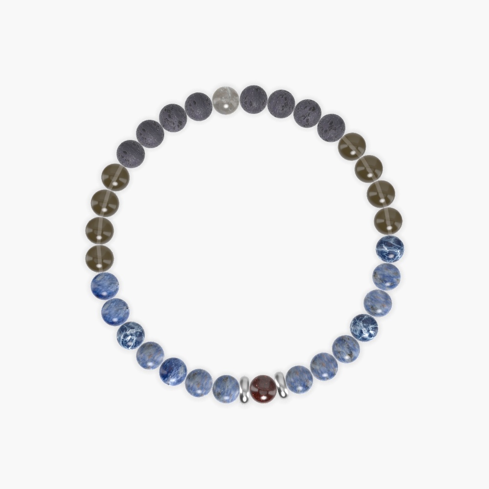 Sodalite, Smoky Quartz, Lava Rock and more Gemstone Bracelet