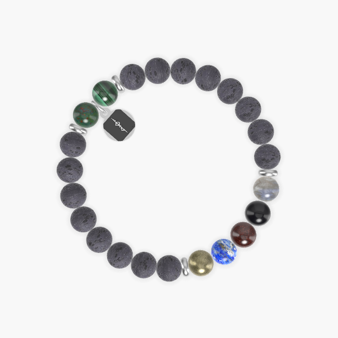 Lava Rock, Pyrite, Lapis Lazuli and more Gemstone Bracelet