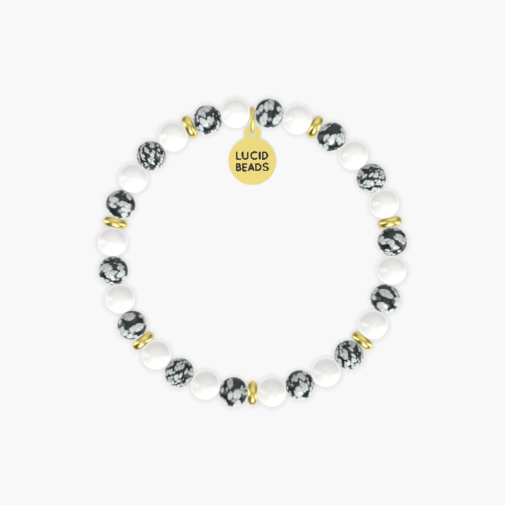 White Jade and Snowflake Obsidian Bracelet