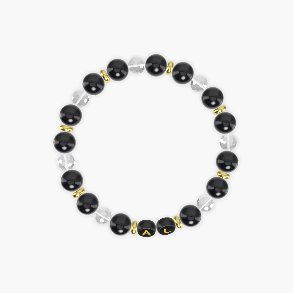 Black Obsidian and Clear Quartz Gemstone Bracelet